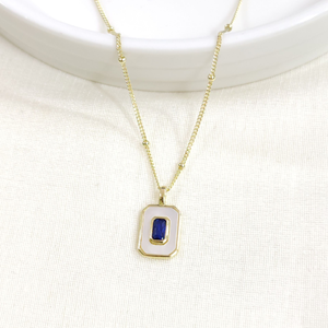 İTHAL SEDEF MAVİ TAŞLI GÜMÜŞ KOLYE 40+5CM