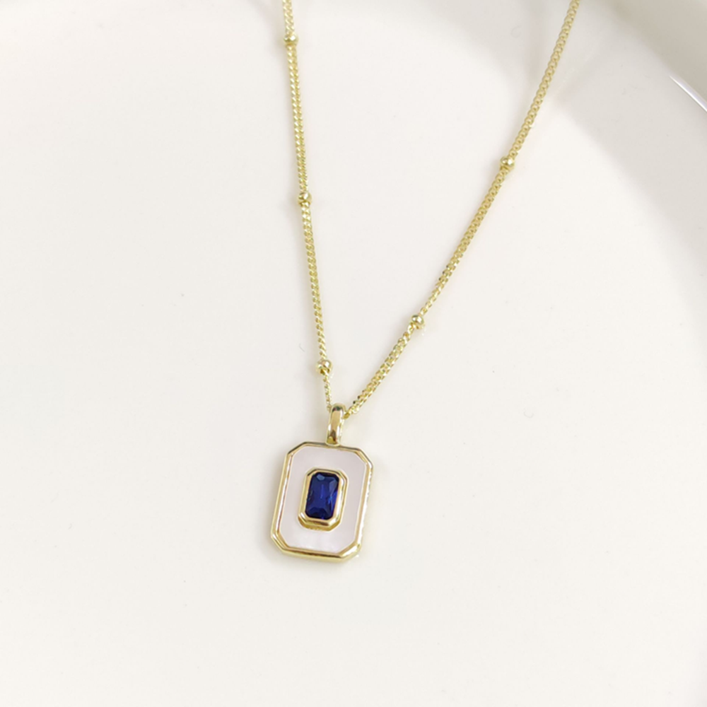 İTHAL SEDEF MAVİ TAŞLI GÜMÜŞ KOLYE 40+5CM