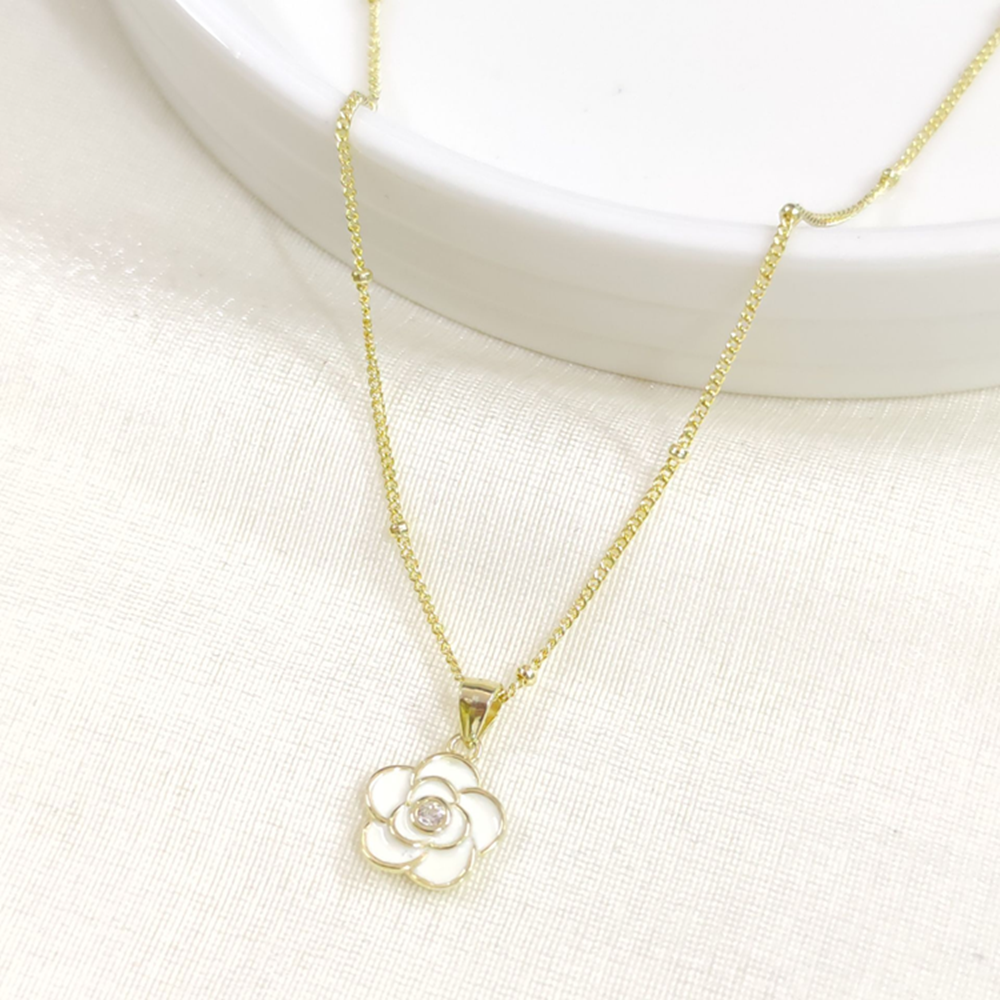 İTHAL MİNELİ GÜL GÜMÜŞ KOLYE 40+5CM