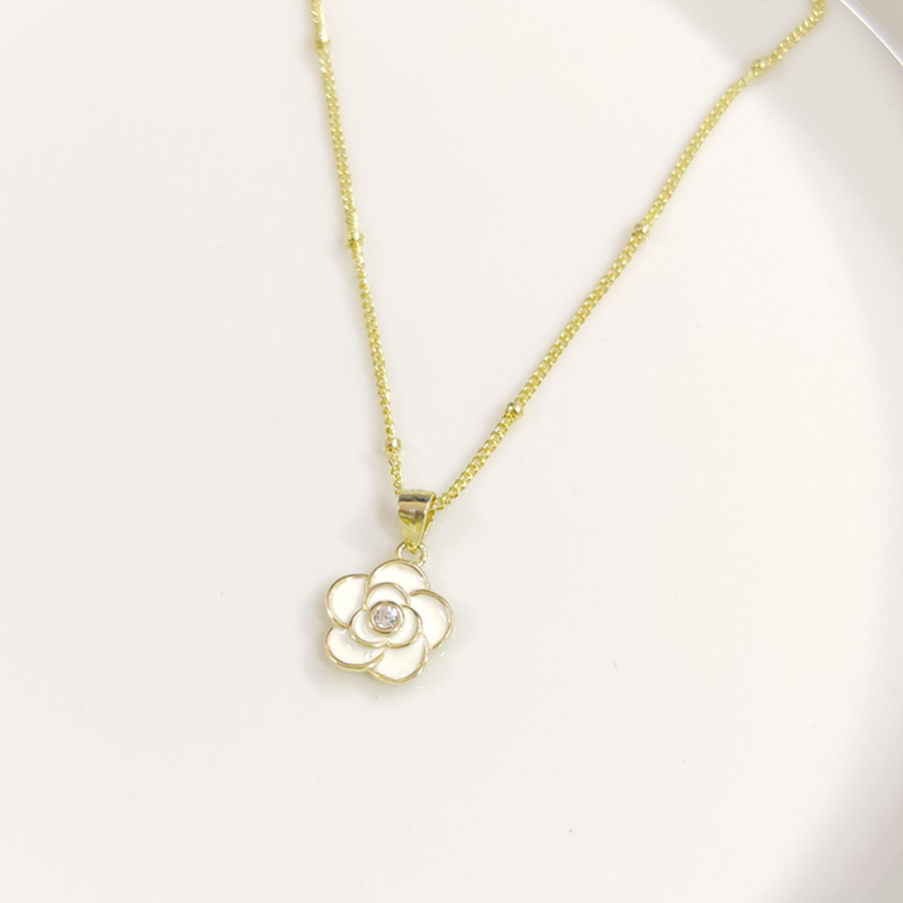 İTHAL MİNELİ GÜL GÜMÜŞ KOLYE 40+5CM