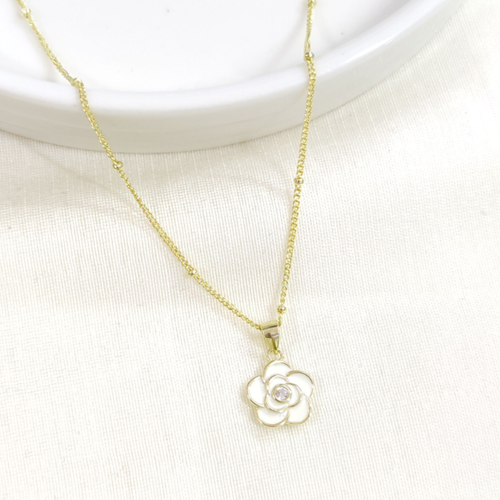 İTHAL MİNELİ GÜL GÜMÜŞ KOLYE 40+5CM