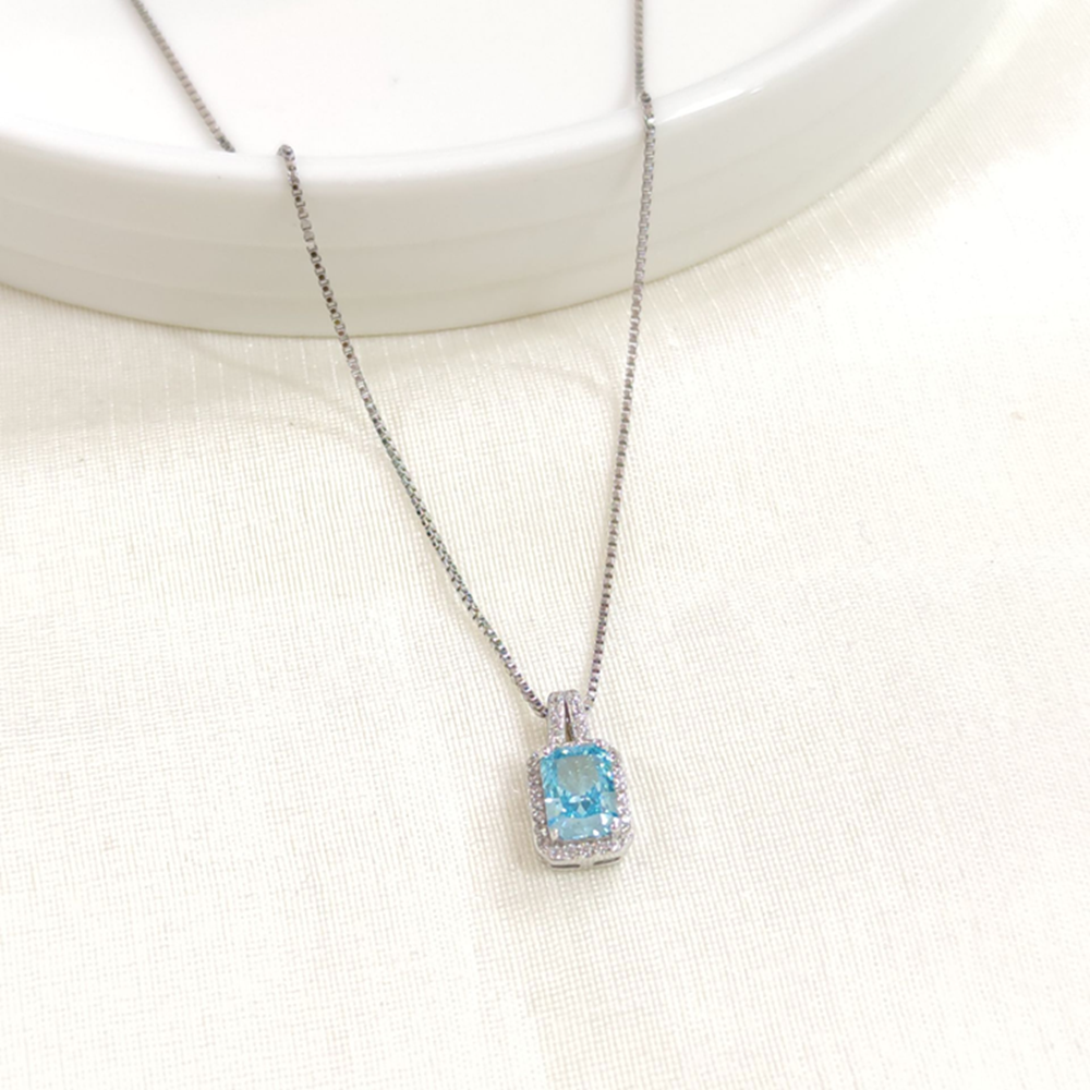 İTHAL MAVİ BAGET GÜMÜŞ KOLYE 40+5CM