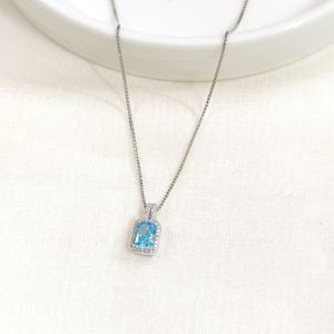 İTHAL MAVİ BAGET GÜMÜŞ KOLYE 40+5CM