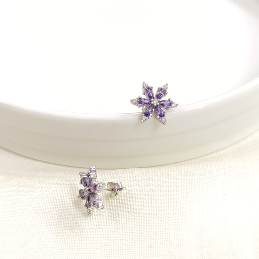 14 MM MOR TAŞLI LOTUS ÇİVİ GÜMÜŞ KÜPE