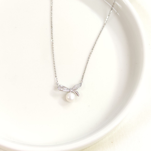 İTHAL 18 MM İNCİLİ FİYONK GÜMÜŞ KOLYE