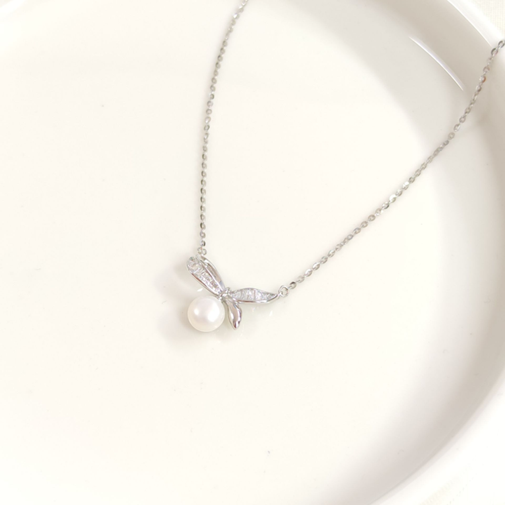 İTHAL 18 MM İNCİLİ FİYONK GÜMÜŞ KOLYE