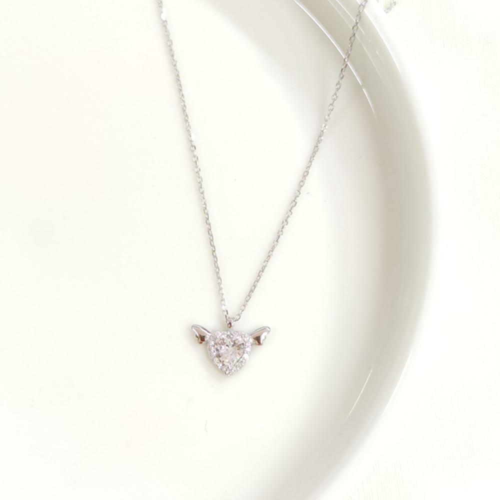 İTHAL 12 MM KANATLI KALP GÜMÜŞ KOLYE