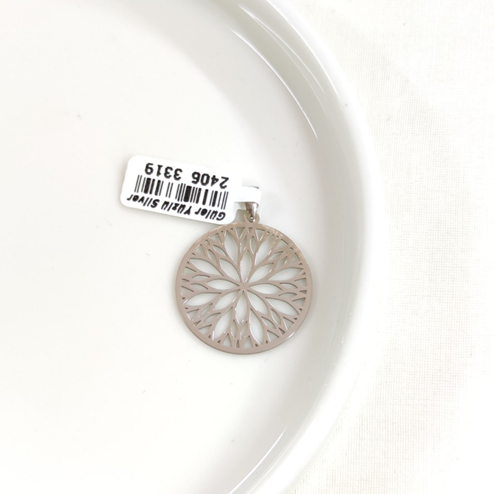 MANDALA MOTİFLİ PLAKA GÜMÜŞ KOLYE UCU 25MM