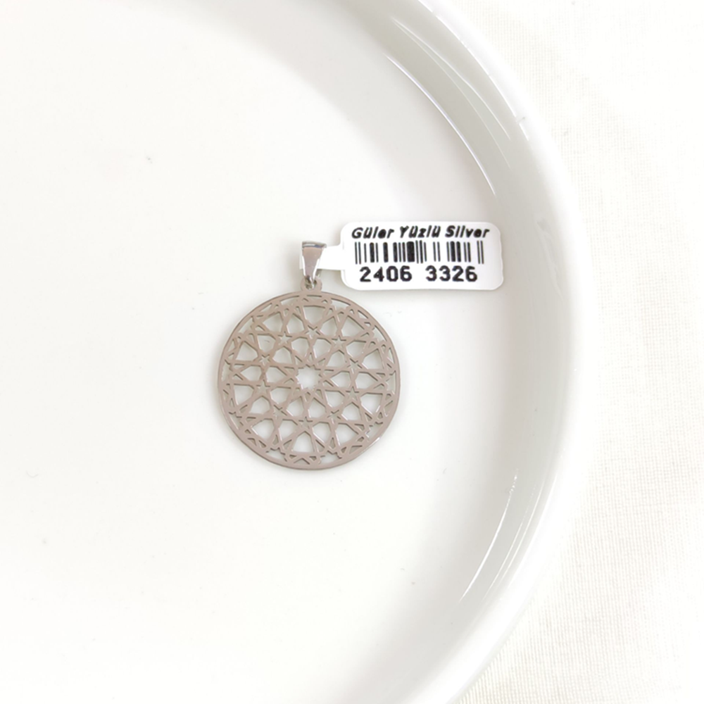 YILDIZ MOTİFLİ PLAKA GÜMÜŞ KOLYE UCU 25MM