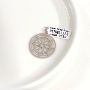 ÇİÇEKLİ MOTİFLİ PLAKA GÜMÜŞ KOLYE UCU 25MM