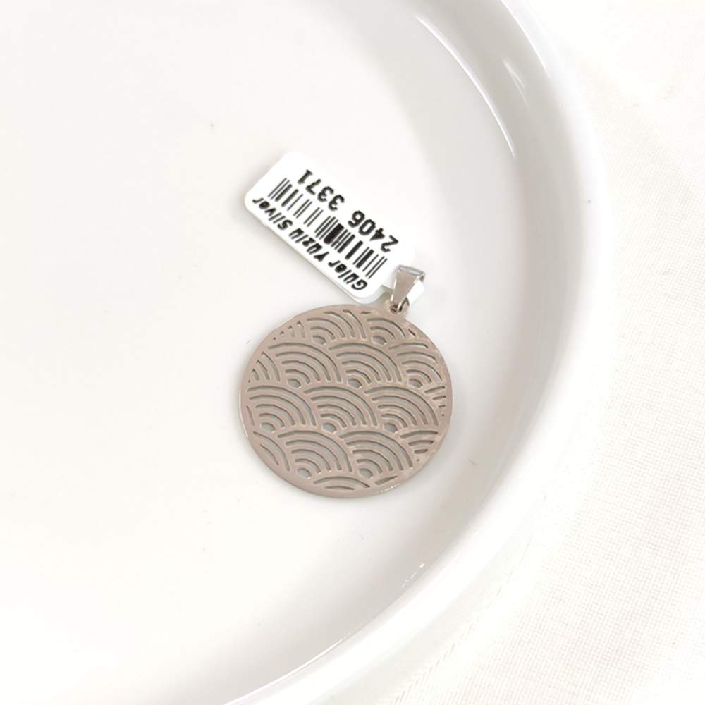 DALGA MOTİFLİ PLAKA GÜMÜŞ KOLYE UCU 25MM