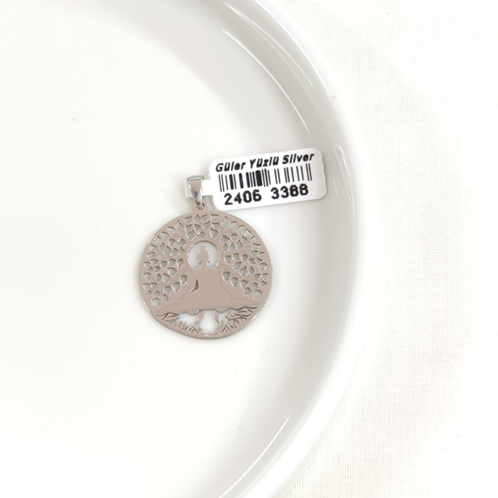 MOTİFLİ PLAKA GÜMÜŞ KOLYE UCU 25MM