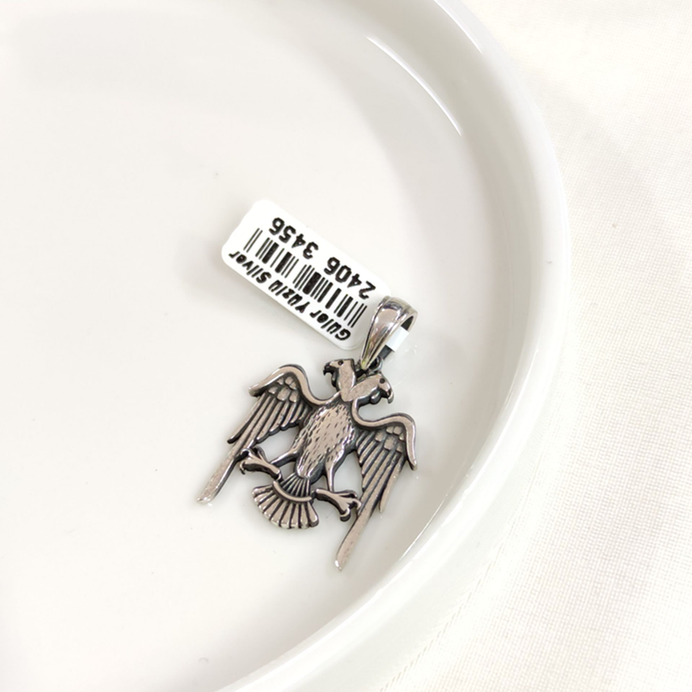 ÇİFT BAŞLI KARTAL GÜMÜŞ KOLYE UCU 24MM