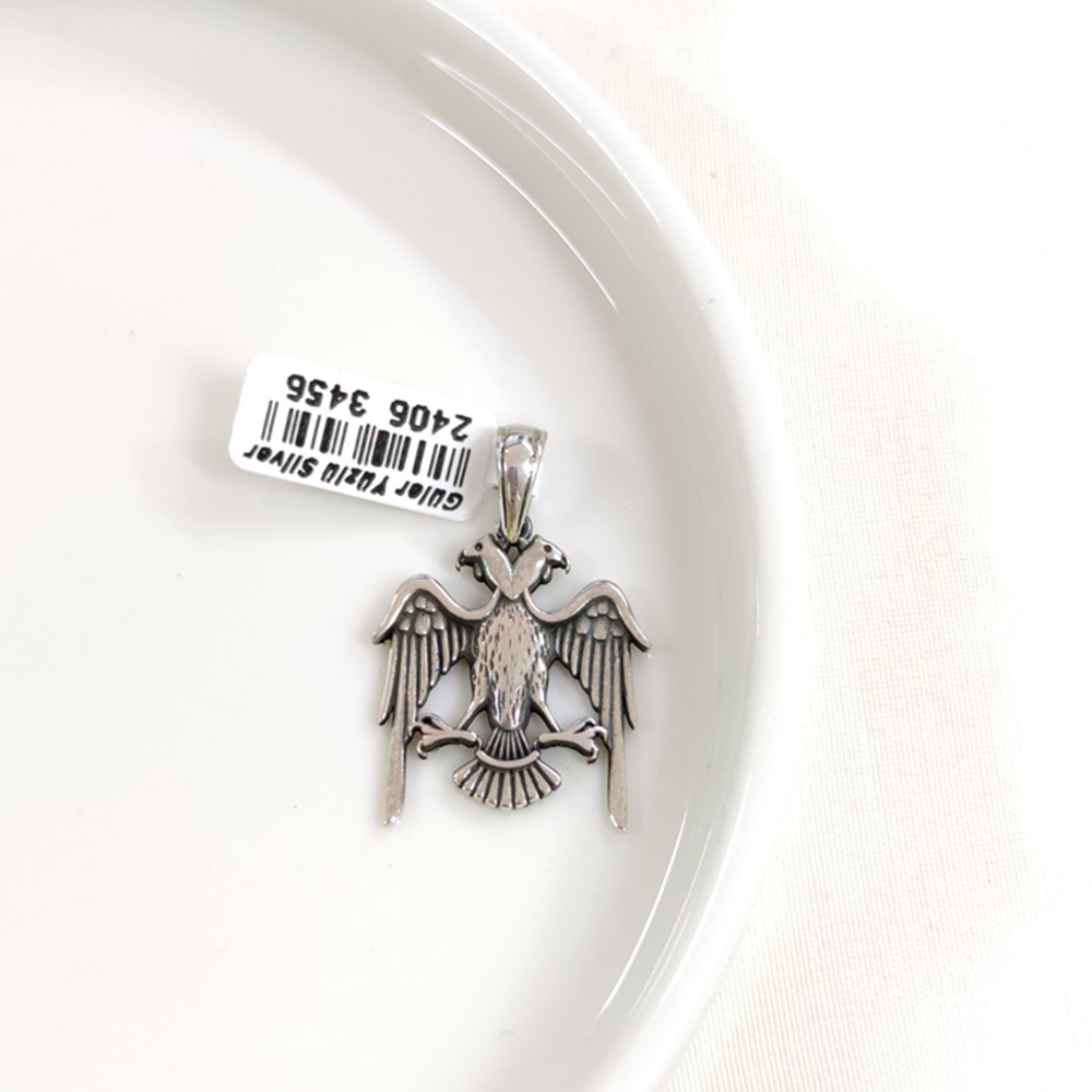 ÇİFT BAŞLI KARTAL GÜMÜŞ KOLYE UCU 24MM