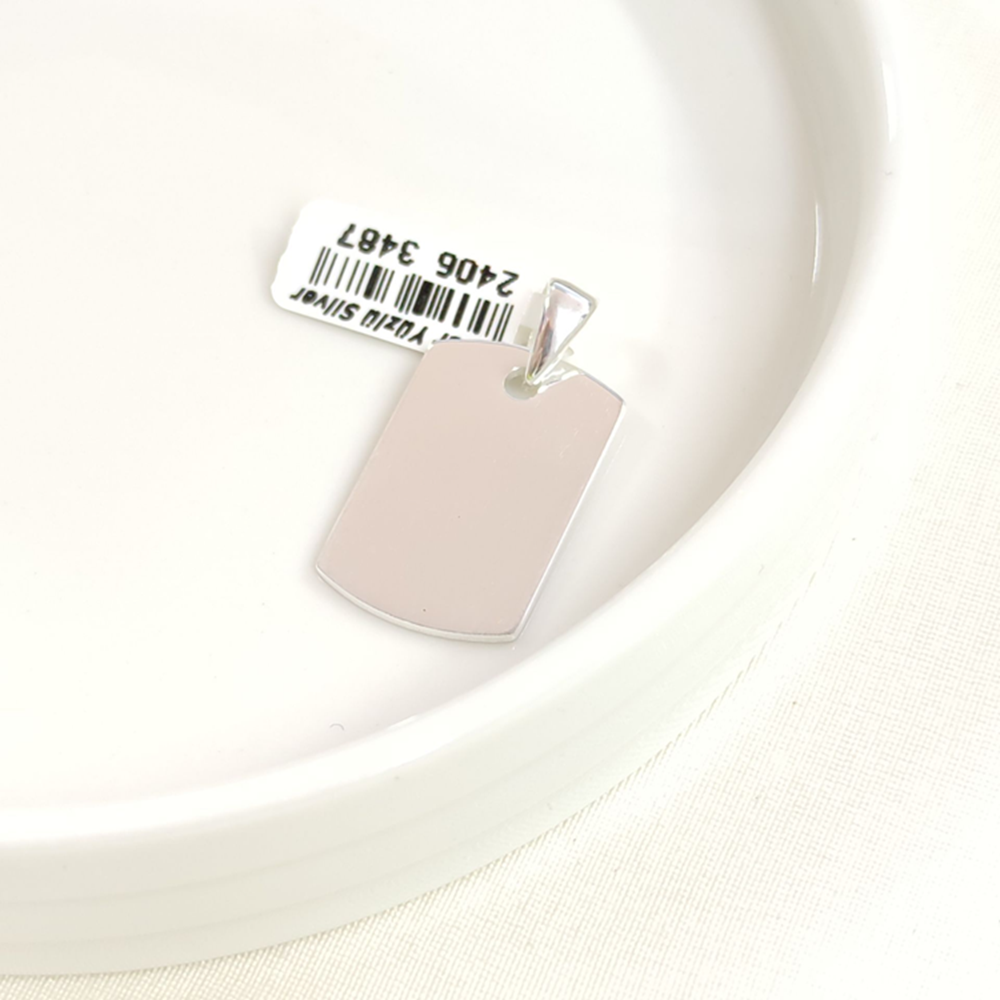 DÖRTGEN DÜZ PLAKA GÜMÜŞ KOLYE UCU 27X17MM