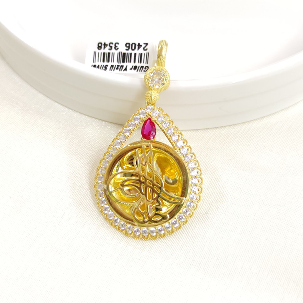 FUŞYA TAŞLI BÜYÜK TUĞRA GÜMÜŞ KOLYE UCU 30x55MM