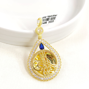 MAVİ TAŞLI BÜYÜK TUĞRA GÜMÜŞ KOLYE UCU 30x55MM