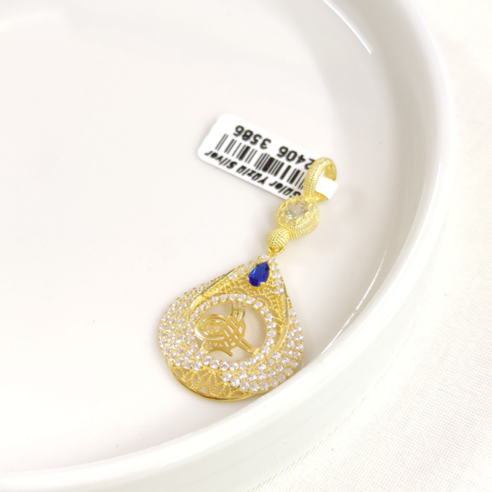 MAVİ DAMLA TUĞRA GÜMÜŞ KOLYE UCU 20x45MM