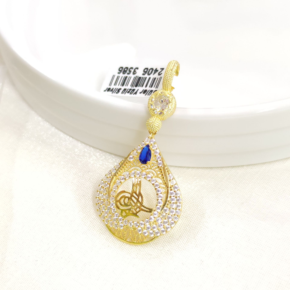 MAVİ DAMLA TUĞRA GÜMÜŞ KOLYE UCU 20x45MM