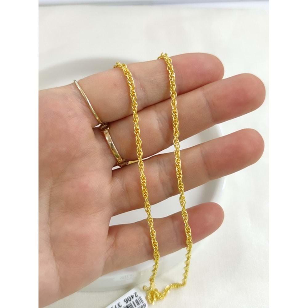 2,5 MM BURGU GÜMÜŞ ZİNCİR 55 CM - ALTIN SARI