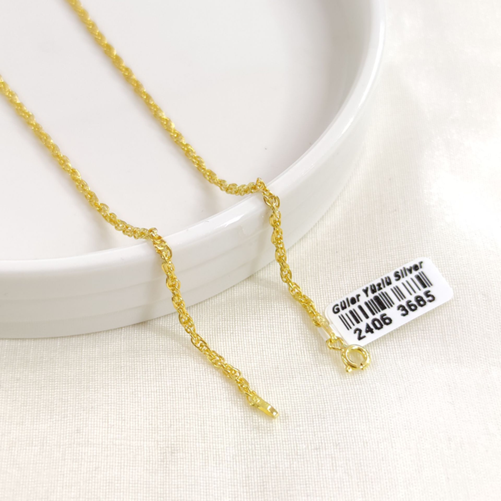 2 MM BURGU GÜMÜŞ ZİNCİR 55 CM - ALTIN SARI