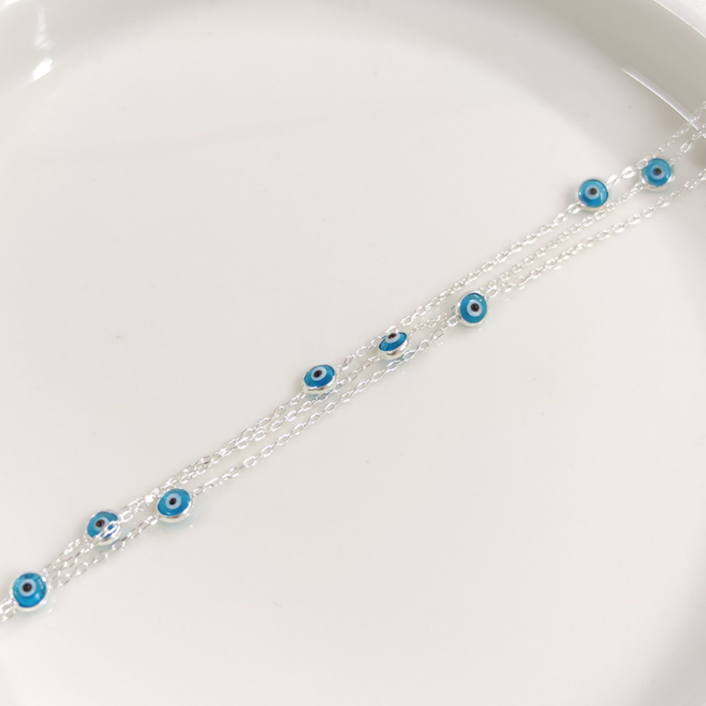 3 SIRA MAVİ NAZAR BONCUKLU GÜMÜŞ BİLEKLİK
