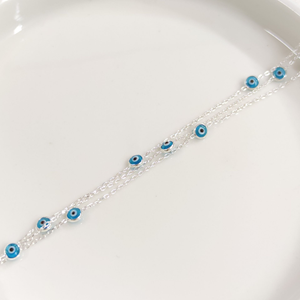 3 SIRA MAVİ NAZAR BONCUKLU GÜMÜŞ BİLEKLİK