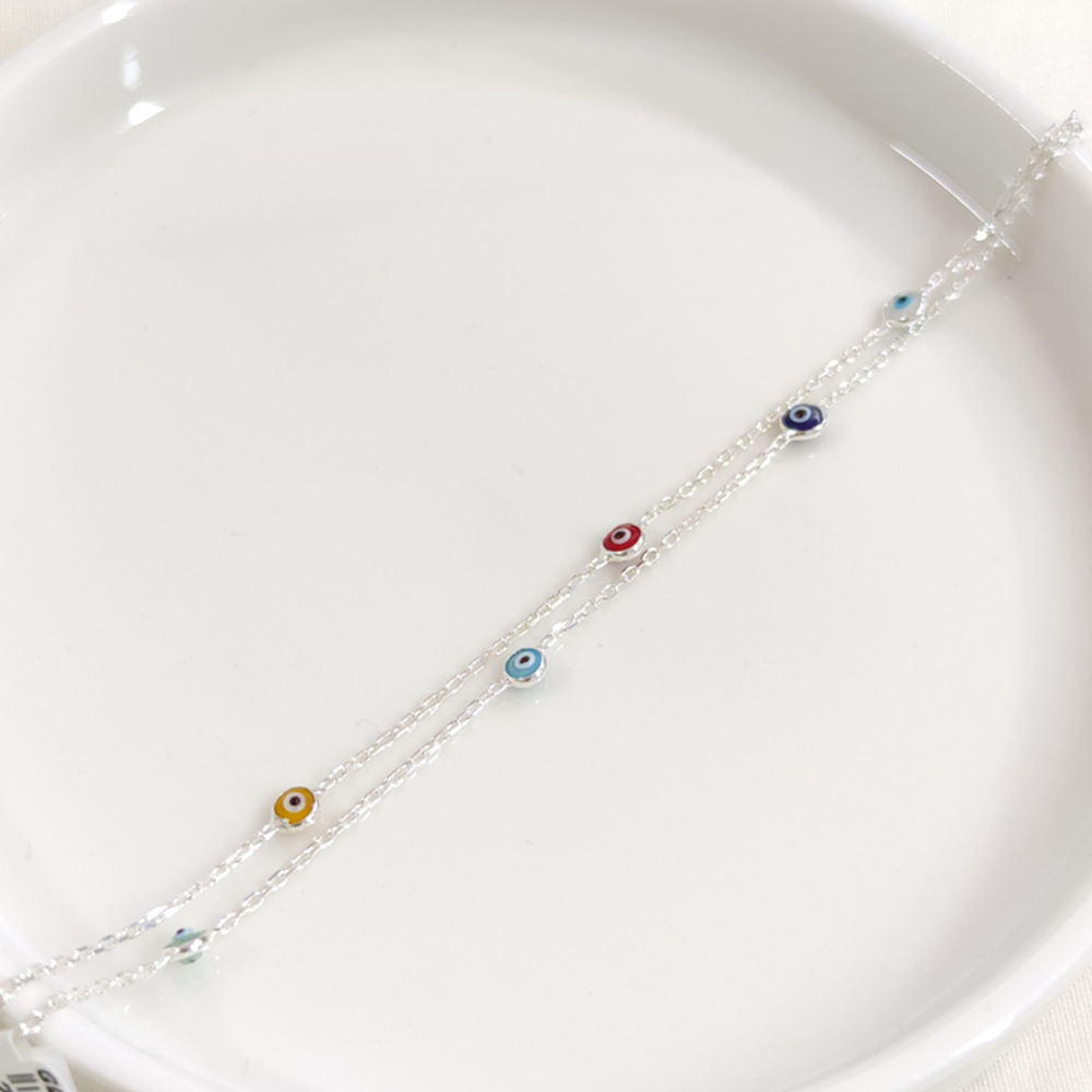 2 SIRA RENKLİ NAZAR BONCUKLU GÜMÜŞ BİLEKLİK