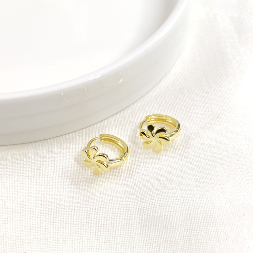 İTHAL ÇİÇEK 10 MM GÜMÜŞ HALKA KÜPE - ALTIN SARI