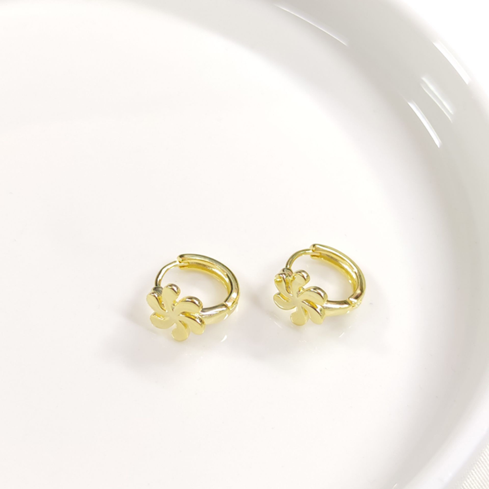 İTHAL ÇİÇEK 10 MM GÜMÜŞ HALKA KÜPE - ALTIN SARI