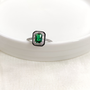 İTHAL SİYAH MİNELİ ZÜMRÜT ZİRKON BAGET GÜMÜŞ YÜZÜK