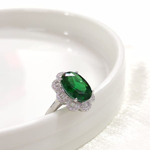 İTHAL OVAL BAGET ÇİÇEK ZÜMRÜT ZİRKON GÜMÜŞ YÜZÜK - 12