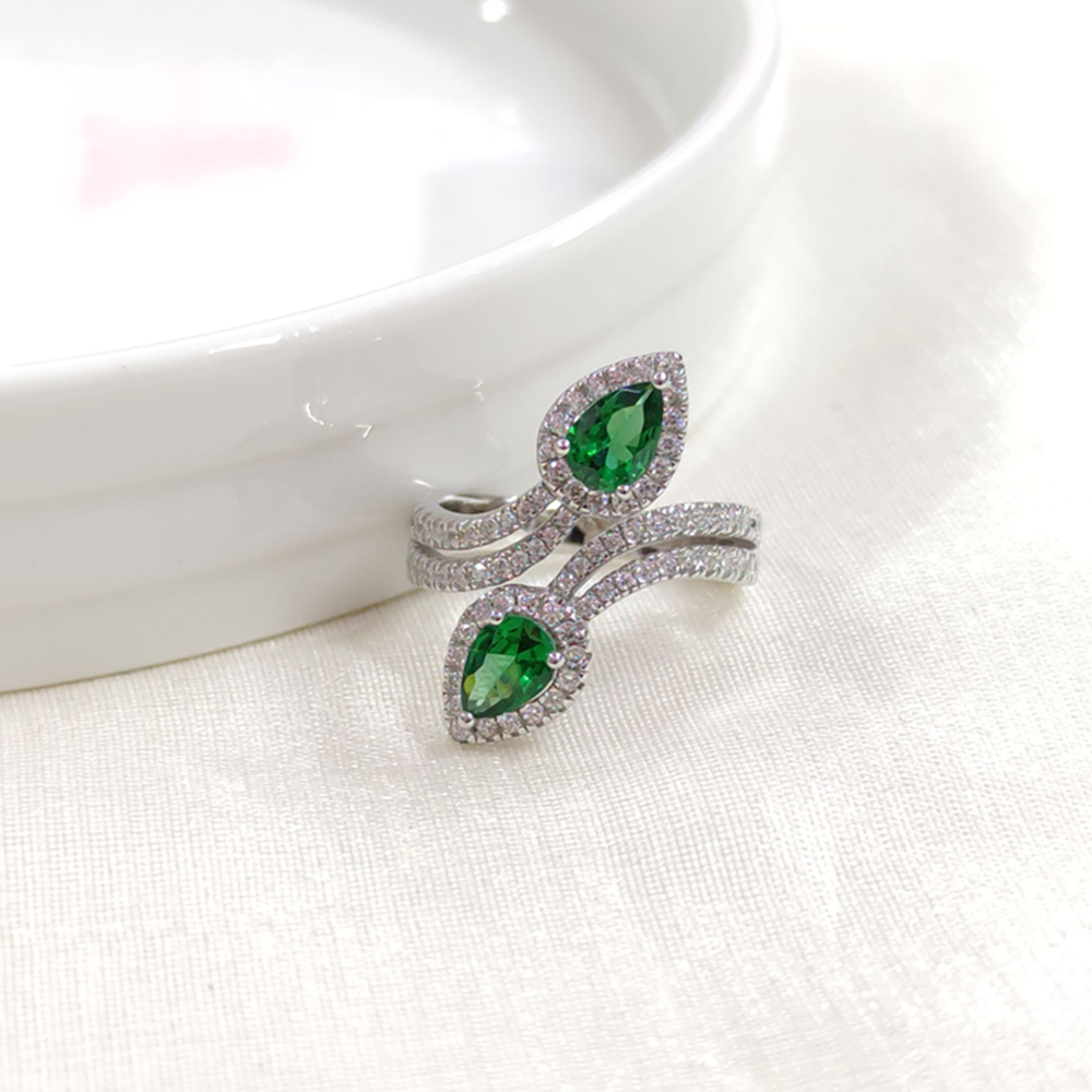 İTHAL ÇAPRAZ DAMLA ZÜMRÜT ZİRKON GÜMÜŞ YÜZÜK - 15