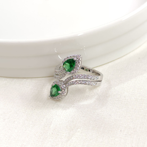 İTHAL ÇAPRAZ DAMLA ZÜMRÜT ZİRKON GÜMÜŞ YÜZÜK - 15