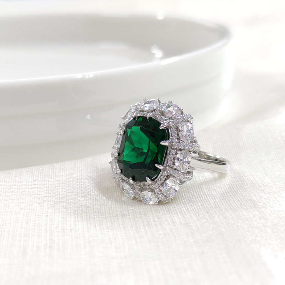 İTHAL ZÜMRÜT ZİRKON BAGET GÜMÜŞ YÜZÜK - 15