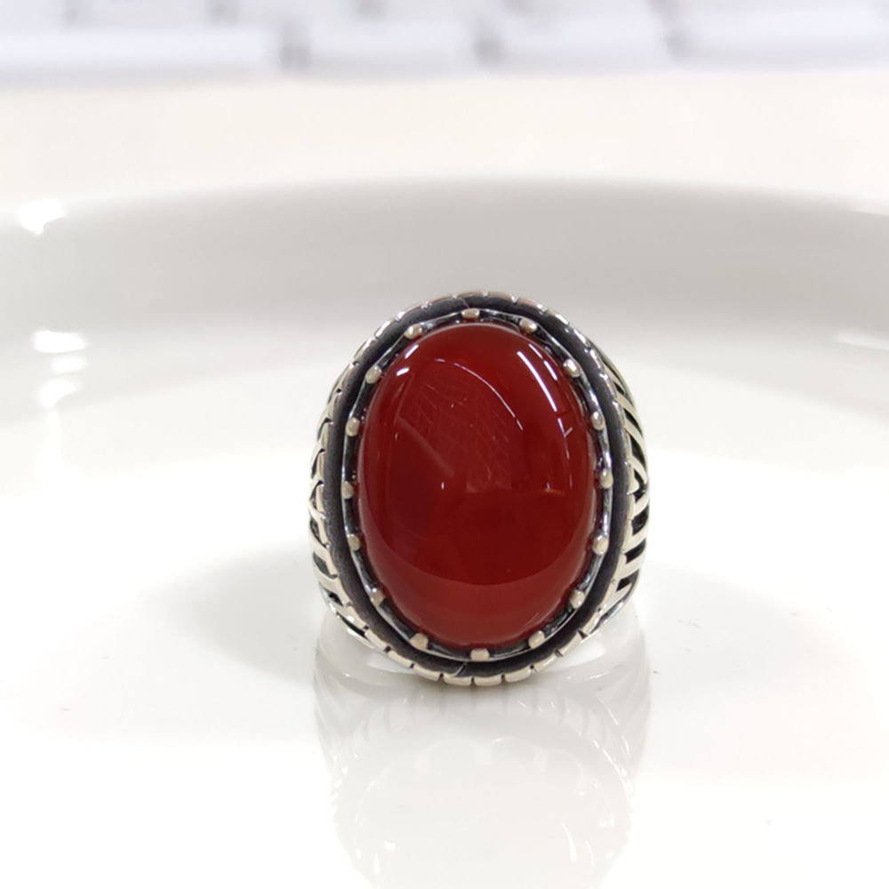 AKİK OVAL GÜMÜŞ ERKEK YÜZÜK