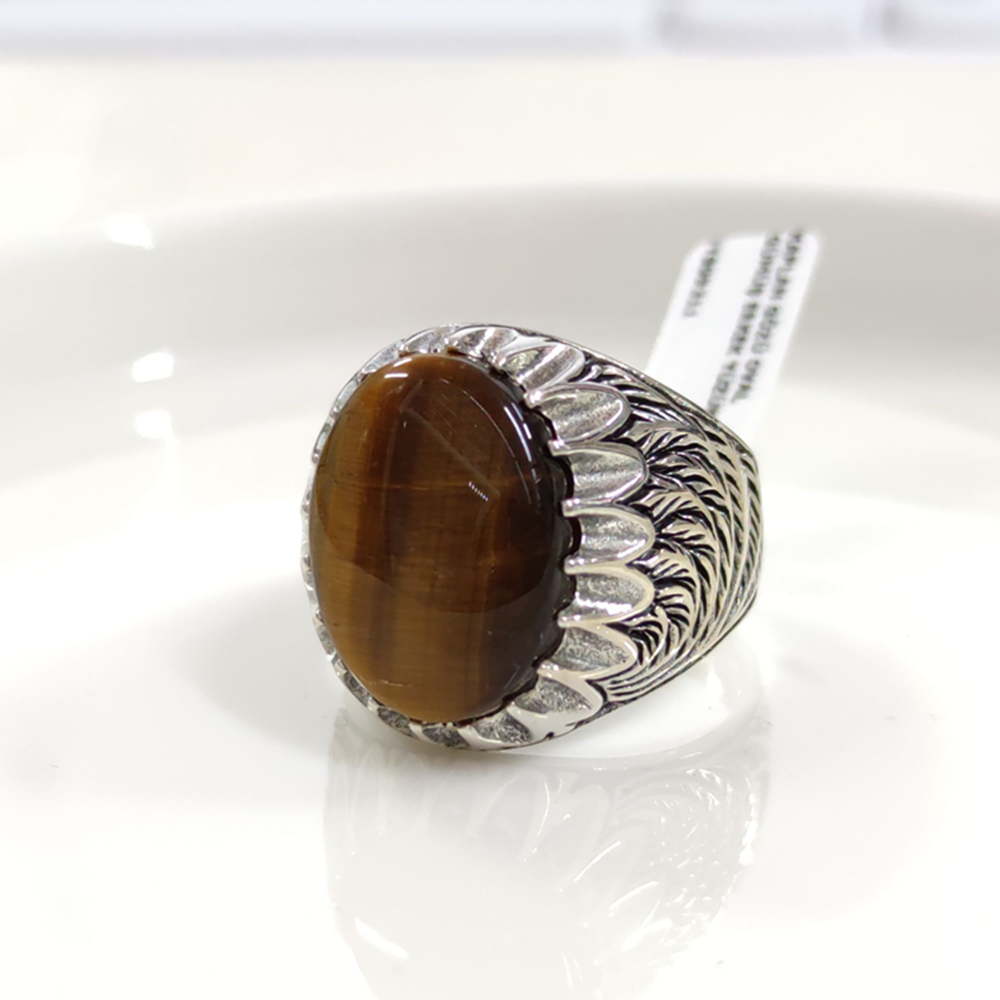 KAPLAN GÖZÜ OVAL GÜMÜŞ ERKEK YÜZÜK