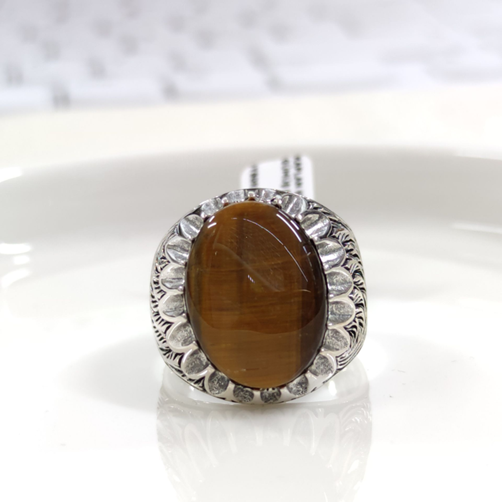 KAPLAN GÖZÜ OVAL GÜMÜŞ ERKEK YÜZÜK