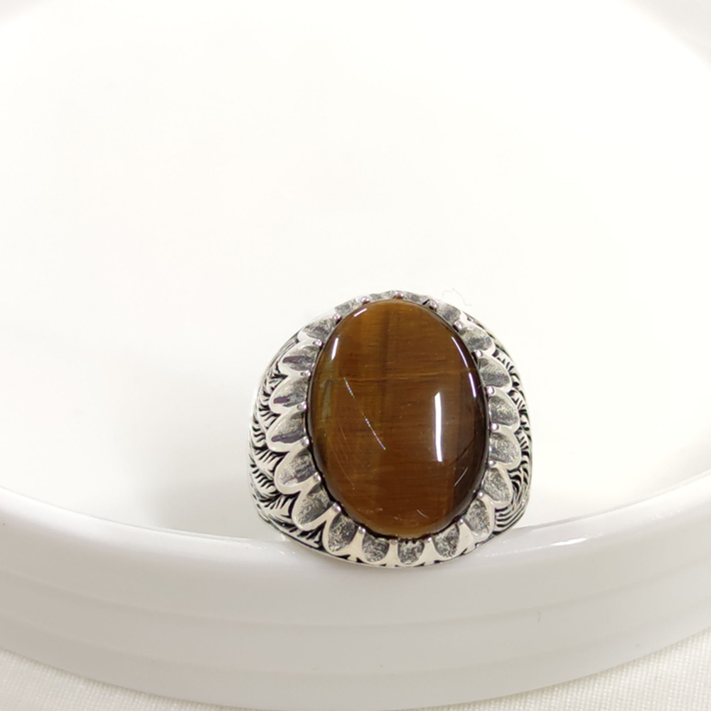 KAPLAN GÖZÜ OVAL GÜMÜŞ ERKEK YÜZÜK