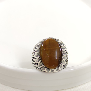 KAPLAN GÖZÜ OVAL GÜMÜŞ ERKEK YÜZÜK