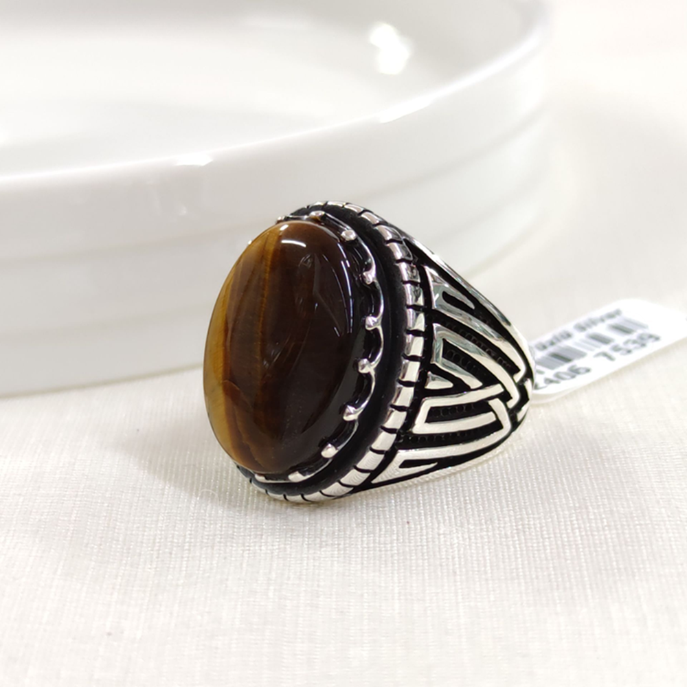 OVAL KAPLAN GÖZÜ GÜMÜŞ ERKEK YÜZÜK