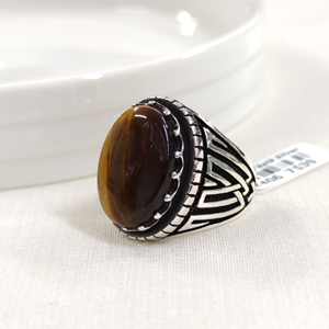 OVAL KAPLAN GÖZÜ GÜMÜŞ ERKEK YÜZÜK