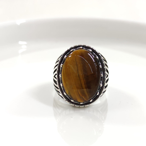 OVAL KAPLAN GÖZÜ GÜMÜŞ ERKEK YÜZÜK