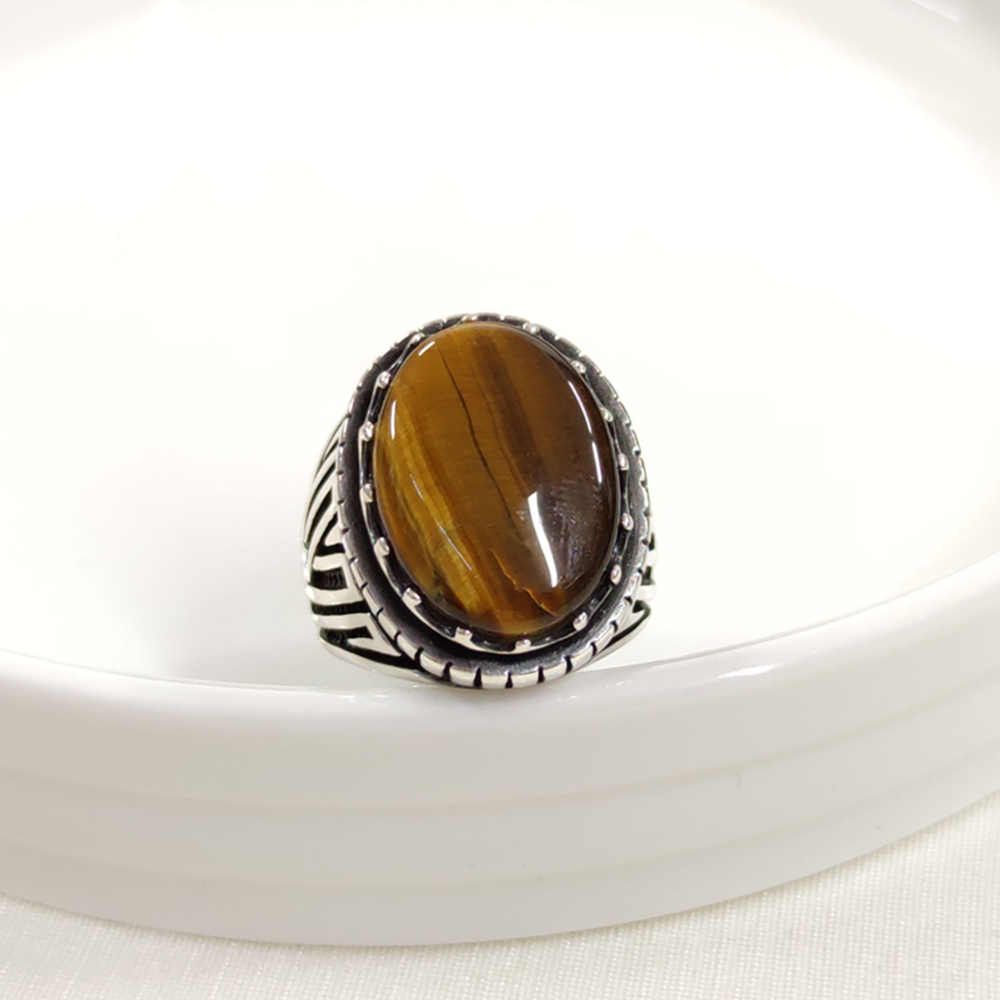 OVAL KAPLAN GÖZÜ GÜMÜŞ ERKEK YÜZÜK