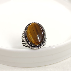 OVAL KAPLAN GÖZÜ GÜMÜŞ ERKEK YÜZÜK