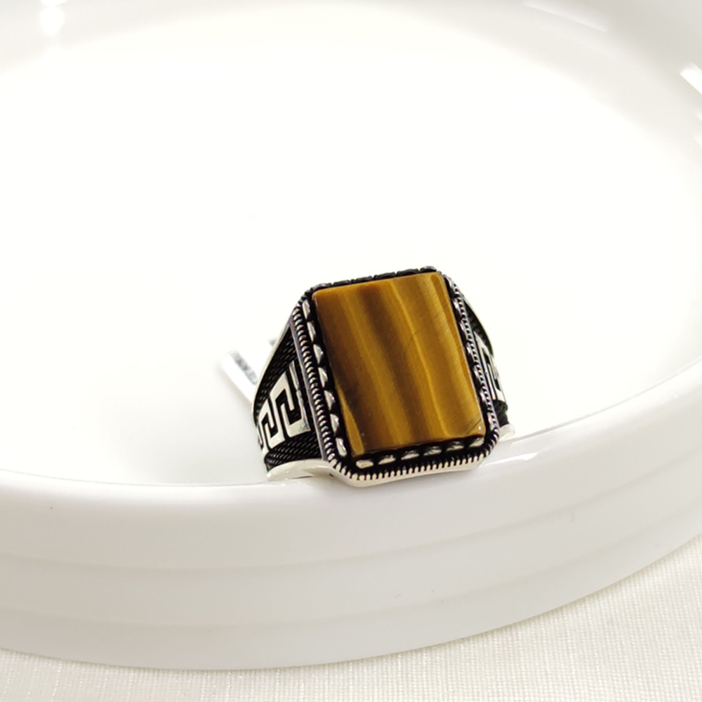 DÖRTGEN KAPLAN GÖZÜ GÜMÜŞ ERKEK YÜZÜK