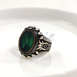 OVAL YEŞİL TAŞLI GÜMÜŞ ERKEK YÜZÜK