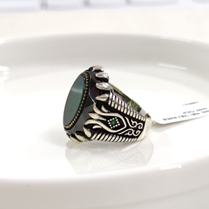 OVAL YEŞİL TAŞLI GÜMÜŞ ERKEK YÜZÜK