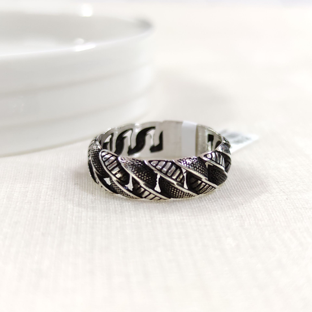 7 MM GÜMÜŞ BOMBELİ DESENLİ OKSİTLİ ALYANS YÜZÜK - 28