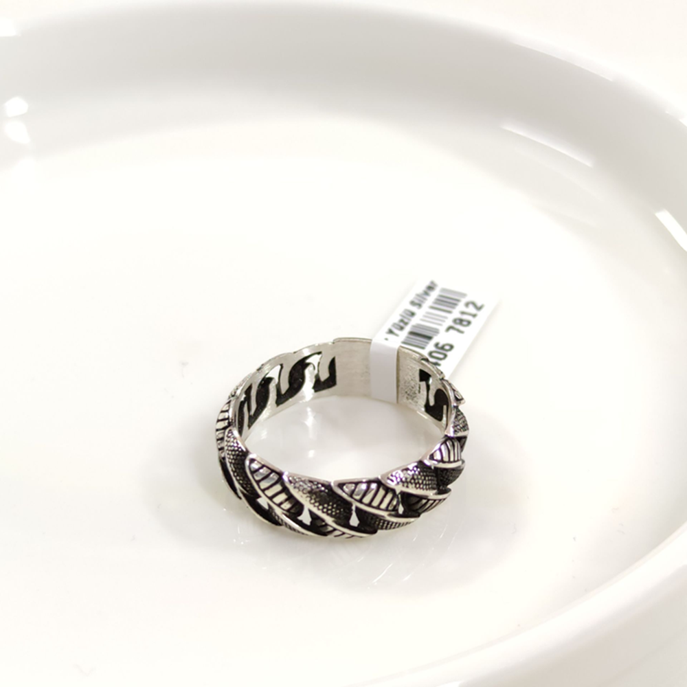 7 MM GÜMÜŞ BOMBELİ DESENLİ OKSİTLİ ALYANS YÜZÜK - 28